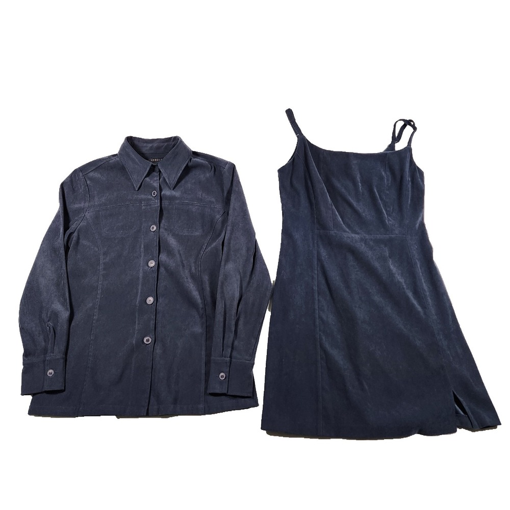 Lot of Express Mini Dress & Blazer Jacket Womens 7/8 Medium Cami Faux Suede Y2K